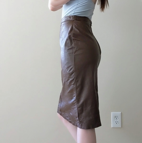 Brown Leather Midi Skirt - Picture 2 of 4